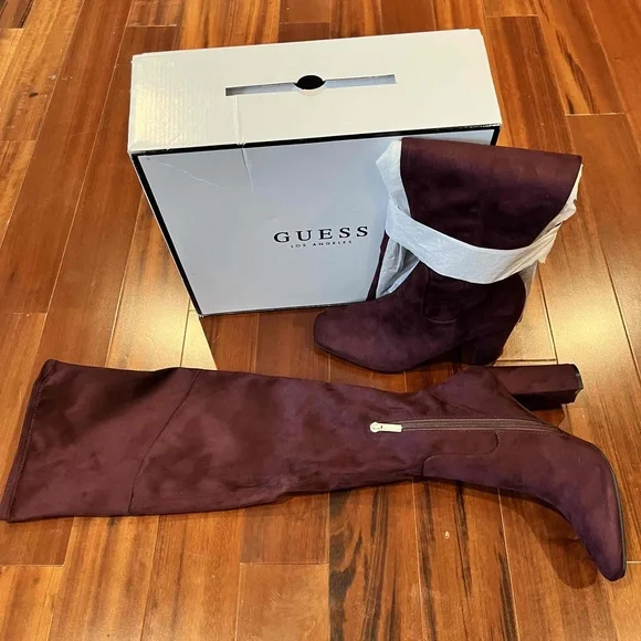 Guess Shoes New Nwt Guess Burgundy Overtheknee Boots Faux